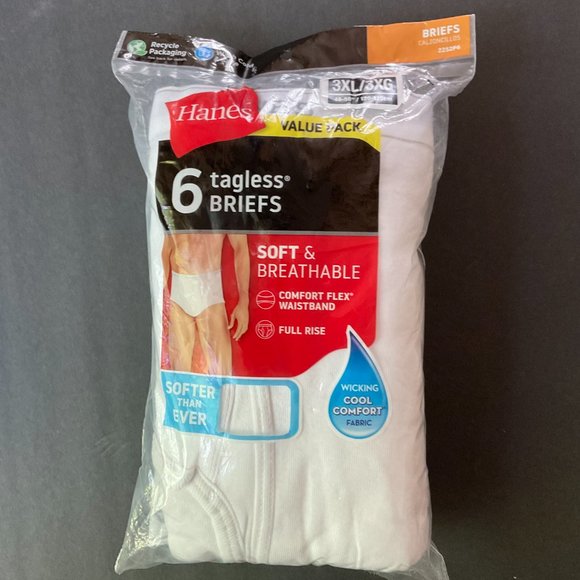 HANES Men's Tagless Briefs 6 Pair Package NIP Size 3XL 48-50 - Picture 1 of 5